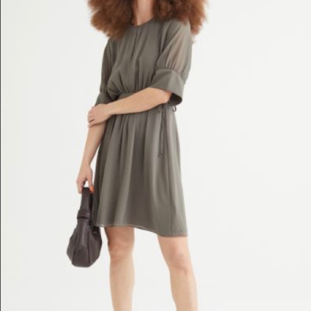 H&M dark khaki chiffon dress